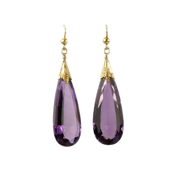 Pair of 19th century amethyst drop earrings
